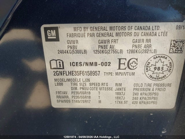 2015 Chevrolet Equinox Ltz მანქანა იყიდება აუქციონზე, vin: 2GNFLHE35F6158957, აუქციონის ნომერი: 12581874