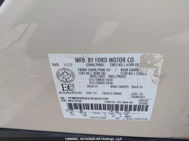 Продажа на аукционе авто 2018 Ford Explorer Xlt, vin: 1FM5K8D82JGA22195, номер лота: 12565053