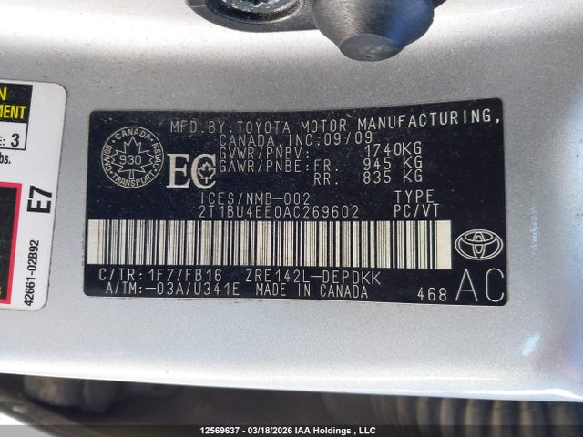 Aukcja sprzedaży 2010 Toyota Corolla Ce, vin: 2T1BU4EE0AC269602, numer aukcji: 12569637