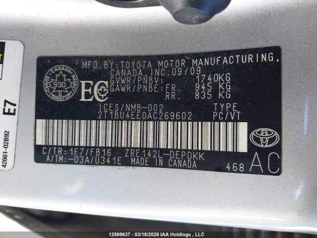 Aukcja sprzedaży 2010 Toyota Corolla Ce, vin: 2T1BU4EE0AC269602, numer aukcji: 12569637