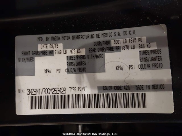 3MZBM1V70GM253428 Mazda Mazda3 Gs