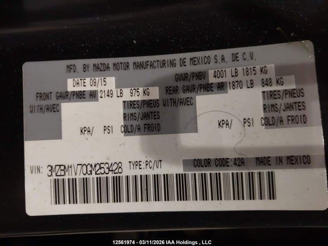 3MZBM1V70GM253428 Mazda Mazda3 Gs