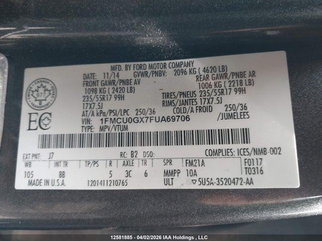 Ford Escape 2015 1FMCU0GX7FUA69706 Image 19