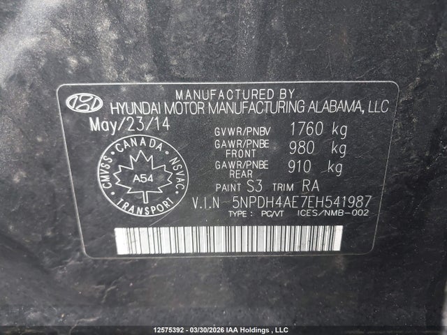 5NPDH4AE7EH541987 Hyundai ELANTRA GL
