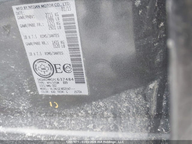 2015 Nissan Pathfinder Platinum/s/sl/sv მანქანა იყიდება აუქციონზე, vin: 5N1AR2MM1FC637484, აუქციონის ნომერი: 12557871