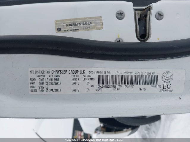 12577272 :رقم المزاد ، 1C4NJDAB2ED820400 vin ، 2014 Jeep Compass Sport/north مزاد بيع