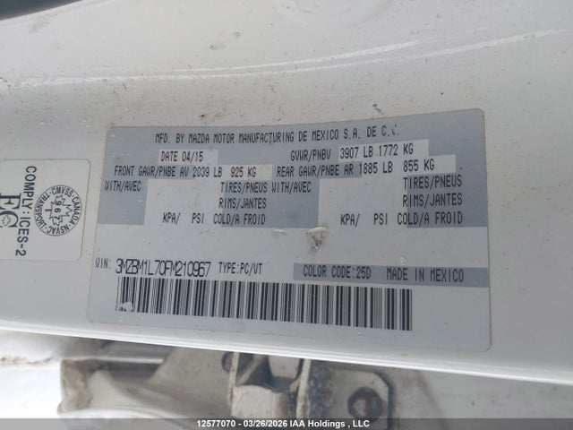 Aukcja sprzedaży 2015 Mazda Mazda3 Gs, vin: 3MZBM1L70FM210967, numer aukcji: 12577070
