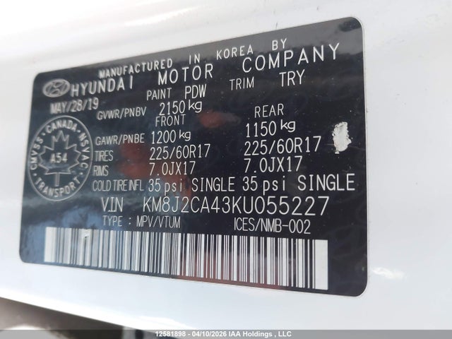 KM8J2CA43KU055227 Hyundai TUCSON SE