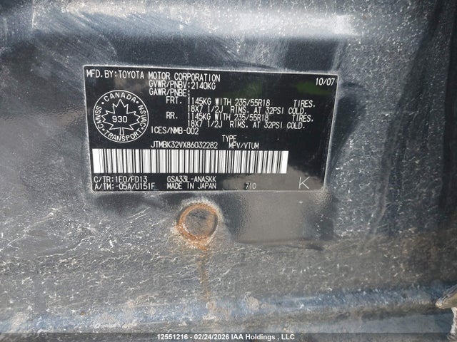Aukcja sprzedaży 2008 Toyota Rav4 Sport V6, vin: JTMBK32VX86032282, numer aukcji: 12551216