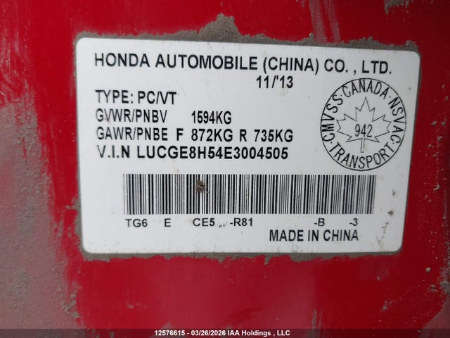 LUCGE8H54E3004505 Honda FIT LX