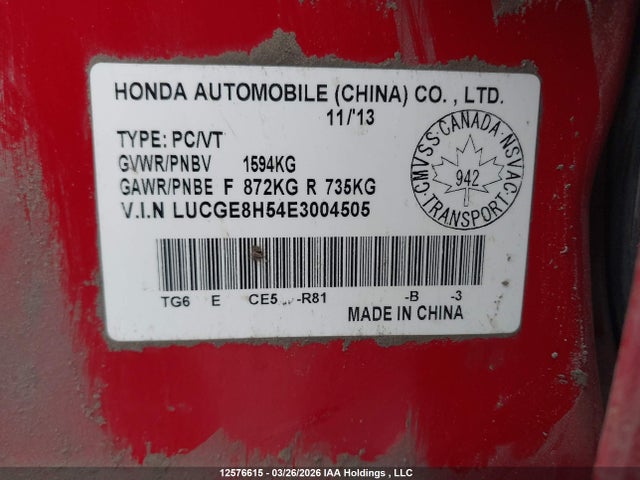 LUCGE8H54E3004505 Honda FIT LX