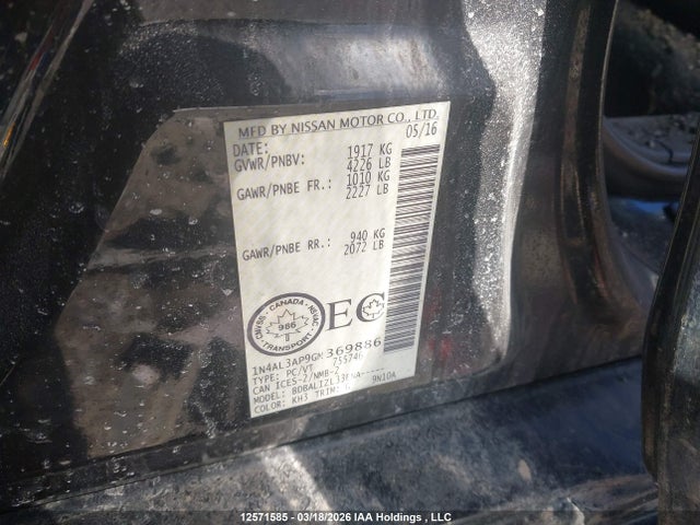 1N4AL3AP9GN369886 Nissan Altima 2.5/2.5 S/2.5 Sl Tech/2.5 Sr/2.5 Sv