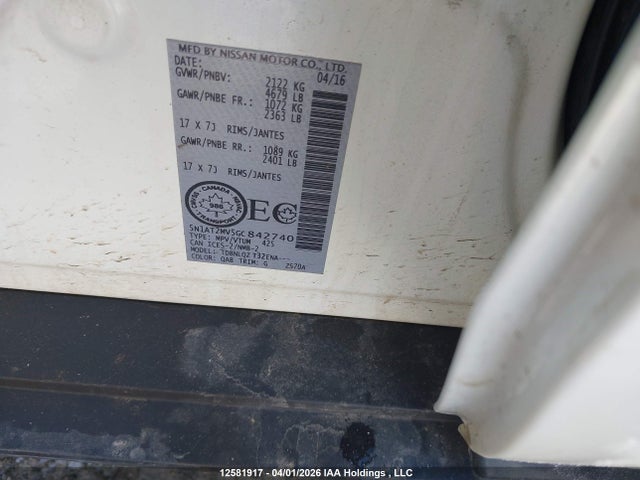 5N1AT2MV5GC842740 Nissan Rogue S/sl Premium/sv