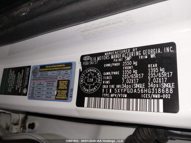 5XYPGDA56HG318688 KIA Sorento