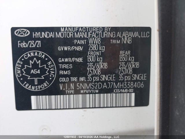 Продажа на аукционе авто 2021 Hyundai Santa Fe Essential Awd, vin: 5NMS2DAJ7MH338406, номер лота: 12581932