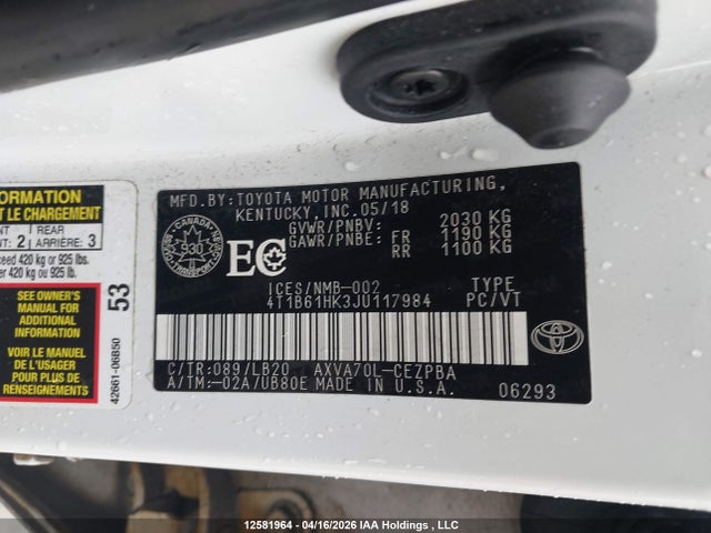 4T1B61HK3JU117984 Toyota Camry