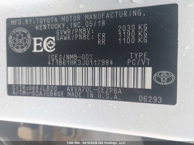 4T1B61HK3JU117984 Toyota Camry