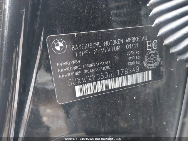 Aukcja sprzedaży 2011 Bmw X3 Xdrive35i, vin: 5UXWX7C53BLT78349, numer aukcji: 12581975