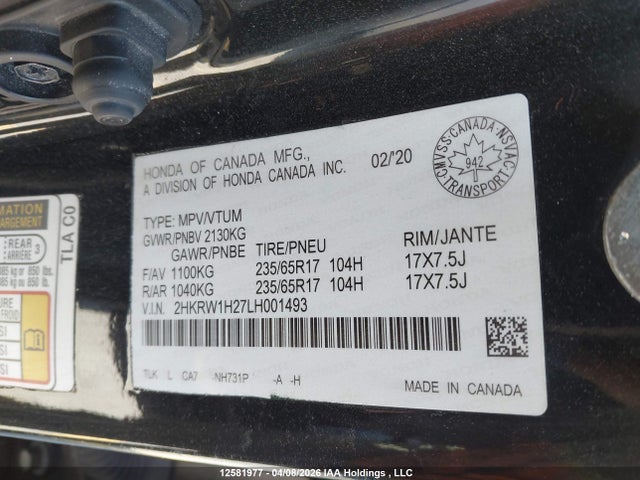 2HKRW1H27LH001493 Honda CR-V LX