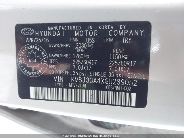 KM8J33A4XGU239052 Hyundai Tucson Limited/sport And Eco/se