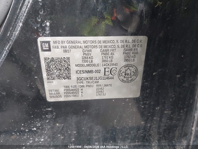 2018 Chevrolet Silverado K1500 Ltz მანქანა იყიდება აუქციონზე, vin: 3GCUKSEJ1JG114644, აუქციონის ნომერი: 12581998