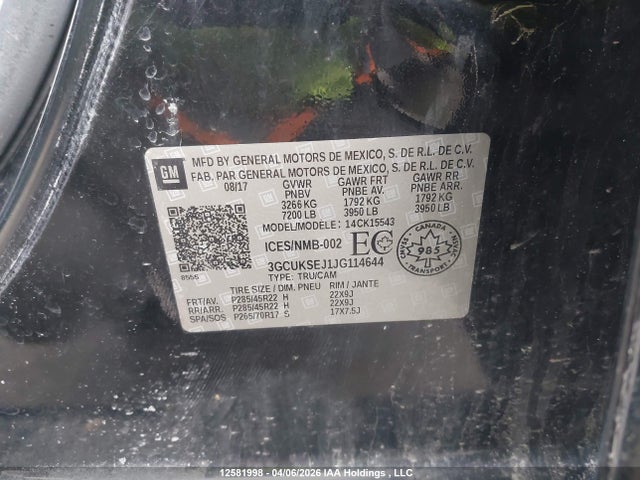 2018 Chevrolet Silverado K1500 Ltz მანქანა იყიდება აუქციონზე, vin: 3GCUKSEJ1JG114644, აუქციონის ნომერი: 12581998