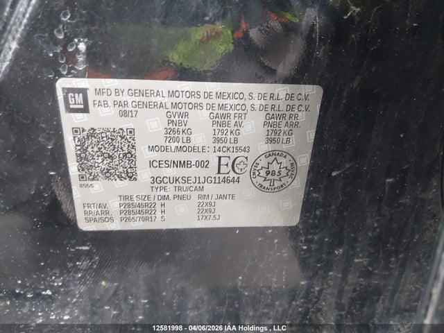 2018 Chevrolet Silverado K1500 Ltz მანქანა იყიდება აუქციონზე, vin: 3GCUKSEJ1JG114644, აუქციონის ნომერი: 12581998