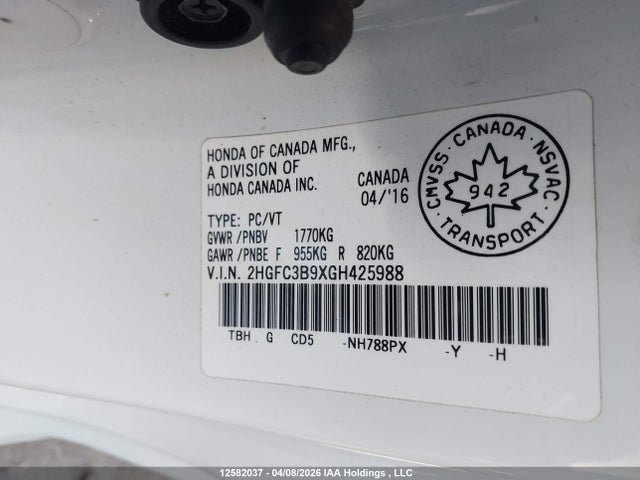 2HGFC3B9XGH425988 Honda Civic