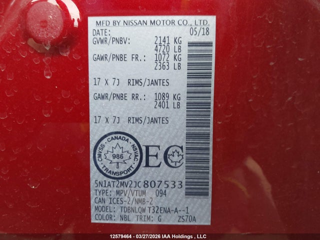 5N1AT2MV2JC807533 Nissan Rogue Midnight Edition/s/sl/sl W/propilot Assist/sv