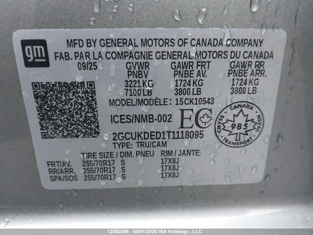12582096 :رقم المزاد ، 2GCUKDED1T1118095 vin ، 2026 Chevrolet Silverado K1500 Lt مزاد بيع