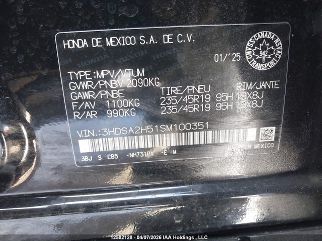 12582128 :رقم المزاد ، 3HDSA2H51SM100351 vin ، 2025 Acura Adx A-spec مزاد بيع