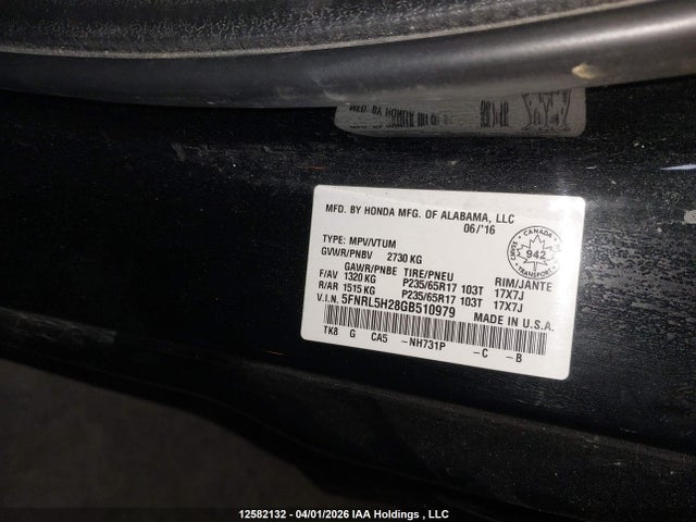 5FNRL5H28GB510979 Honda ODYSSEY LX