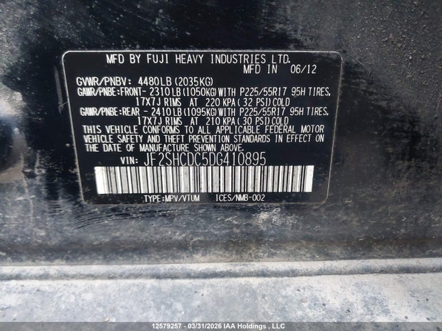 Aukcja sprzedaży 2013 Subaru Forester 2.5x Touring, vin: JF2SHCDC5DG410895, numer aukcji: 12579257