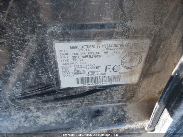 3N1AB7AP8EL676194 Nissan Sentra 1.8 S/1.8 Sl/1.8 Sr/1.8 Sv