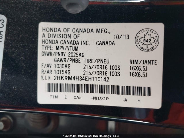 2HKRM4H34EH110142 Honda CR-V LX
