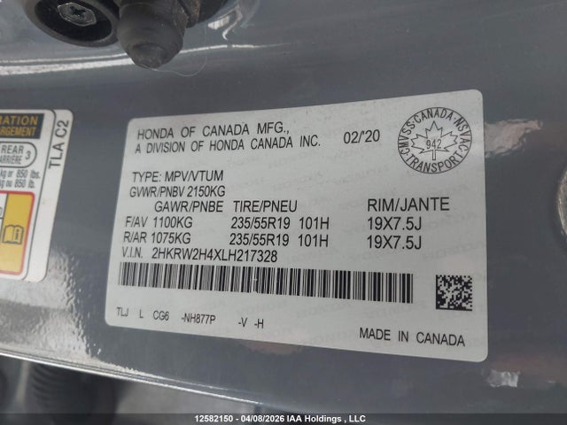 2HKRW2H4XLH217328 Honda Cr-v Sport