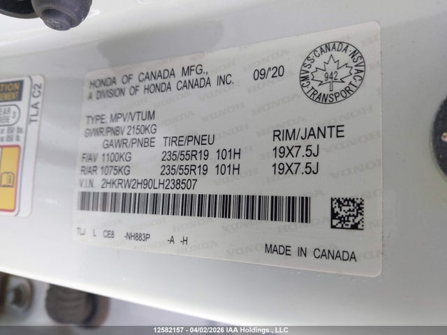2HKRW2H90LH238507 Honda Cr-v Touring