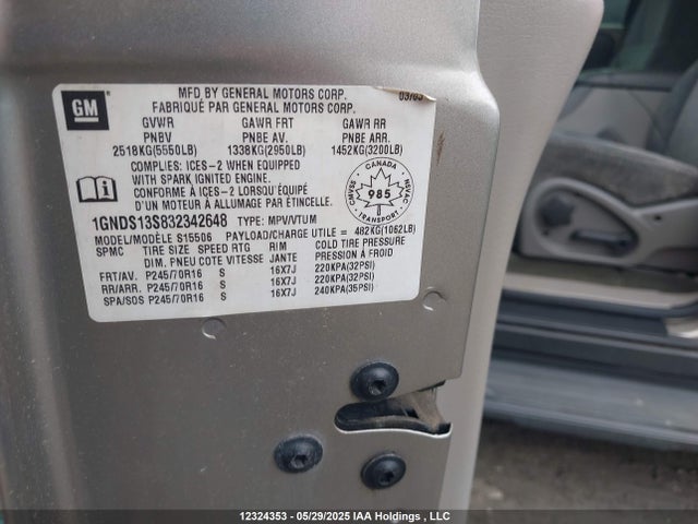 Продаж на аукціоні авто 2003 Chevrolet Trailblazer, vin: 1GNDS13S832342648, номер лоту: 12324353