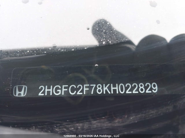 12568980 :رقم المزاد ، 2HGFC2F78KH022829 vin ، 2019 Honda Civic Ex 4dr مزاد بيع