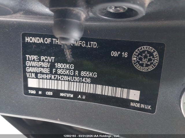 SHHFK7H28HU301436 Honda Civic Lx