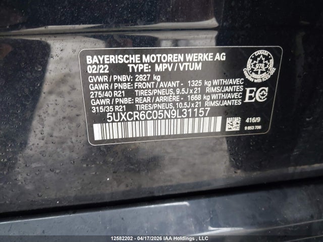 Продажа на аукционе авто 2022 Bmw X5 Xdrive40i, vin: 5UXCR6C05N9L31157, номер лота: 12582202