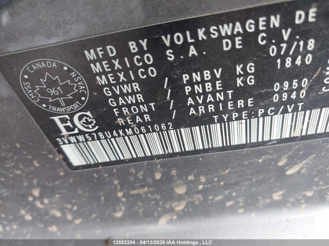 3VWW57BU4KM061062 Volkswagen Jetta 1.4 Tsi Highline