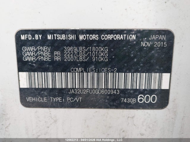 JA32U2FU0GU600943 Mitsubishi LANCER ES