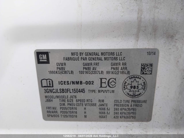 Chevrolet Trax 2015 3GNCJLSB0FL150445 Image 9
