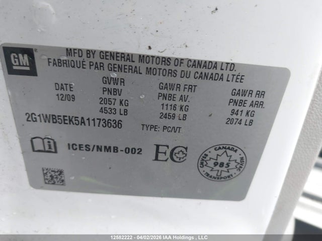 Aukcja sprzedaży 2010 Chevrolet Impala Lt, vin: 2G1WB5EK5A1173636, numer aukcji: 12582222