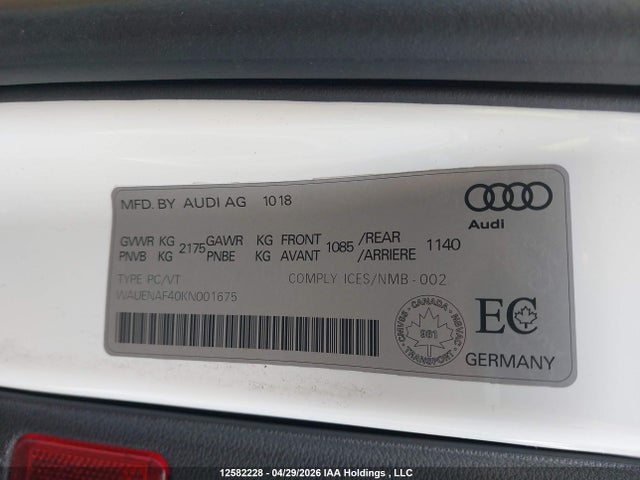 Aukcja sprzedaży 2019 Audi A4 Premium Plus, vin: WAUENAF40KN001675, numer aukcji: 12582228