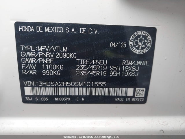 3HDSA2H50SM101555 Acura Adx A-spec