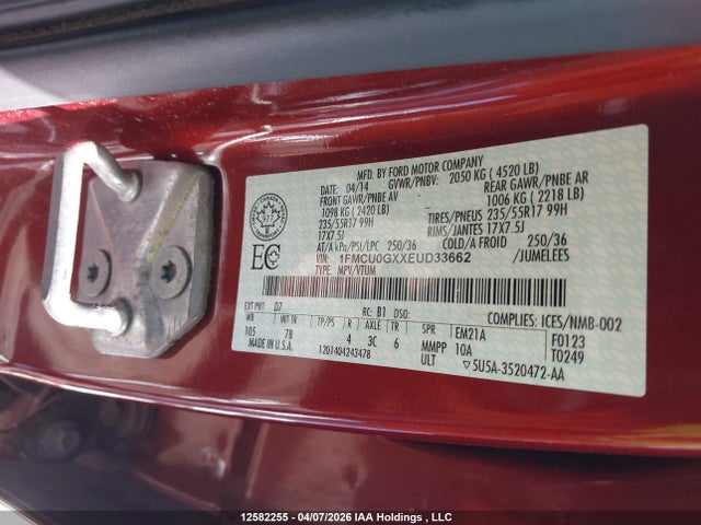 1FMCU0GXXEUD33662 Ford ESCAPE SE