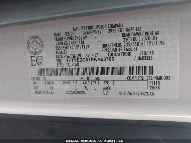 Продажа на аукционе авто 2023 Ford Transit-150 Cargo, vin: 1FTYE2C81PKA63706, номер лота: 12582256