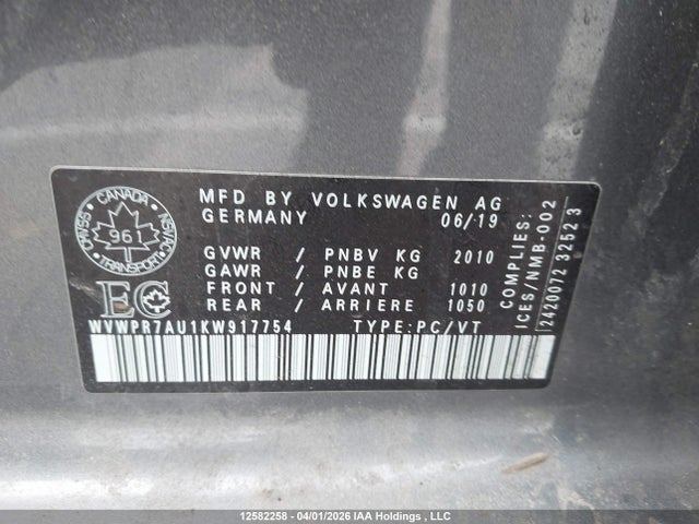 WVWPR7AU1KW917754 Volkswagen E-golf Sel Premium